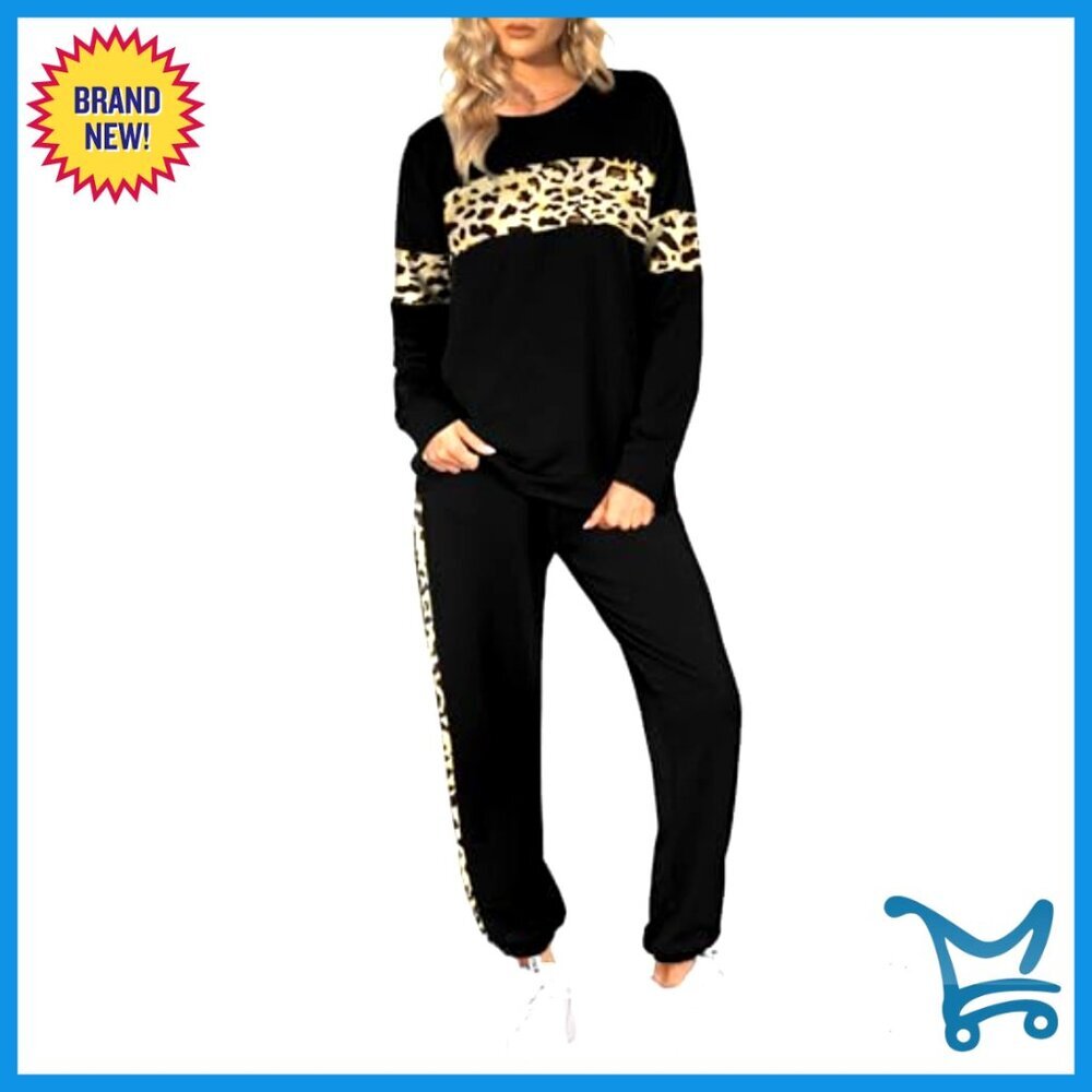 Leopard Print Sweatsuit Set Casual Lounge Wear Y2K Chic Tracksuit with Pockets - Picture 5 of 7